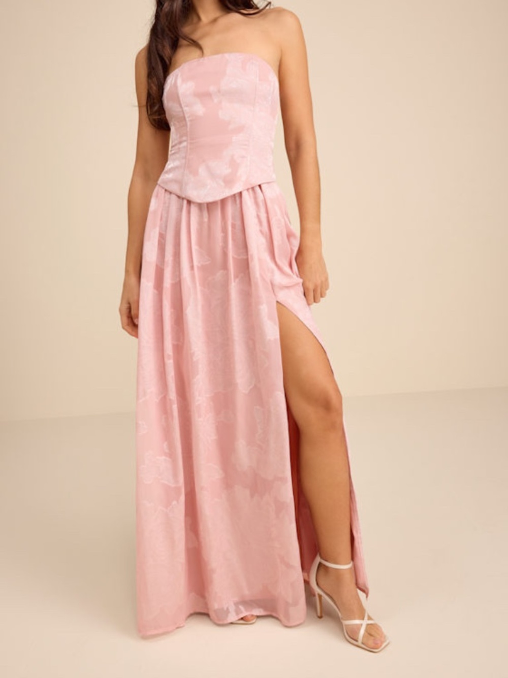 Lulus Alanis Light Pink Floral Burnout Lace-up Maxi Dress - Size S